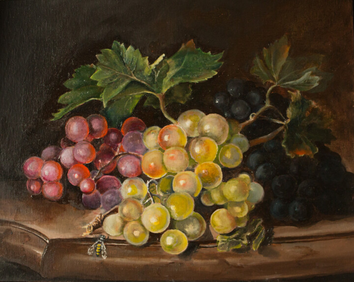 Peinture intitulée "Three grape varieti…" par Lala Belyaevskaya (Lalabel), Œuvre d'art originale, Huile Monté sur Carton
