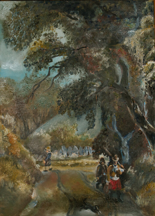 Pittura intitolato "Landscape "Forest r…" da Lala Belyaevskaya (Lalabel), Opera d'arte originale, Olio Montato su Cartone