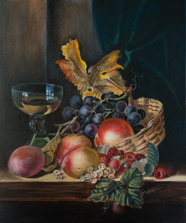 Peinture intitulée "Still life "Glass a…" par Lala Belyaevskaya (Lalabel), Œuvre d'art originale, Huile Monté sur Carton