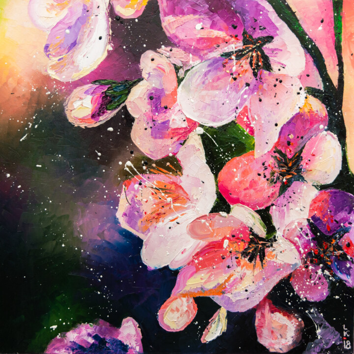 Painting titled "Blooming" by Liubov Kuptsova, Original Artwork, Oil Mounted on Wood Stretcher frame