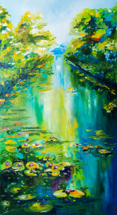 Malerei mit dem Titel "Green river" von Liubov Kuptsova, Original-Kunstwerk, Öl