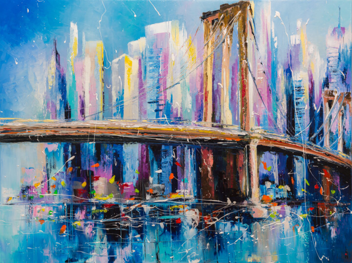 Painting titled "NEW YORK CITY" by Liubov Kuptsova, Original Artwork, Oil Mounted on Wood Stretcher frame