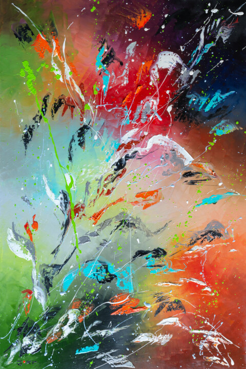 Peinture intitulée "FLOWERS FLAME" par Liubov Kuptsova, Œuvre d'art originale, Huile