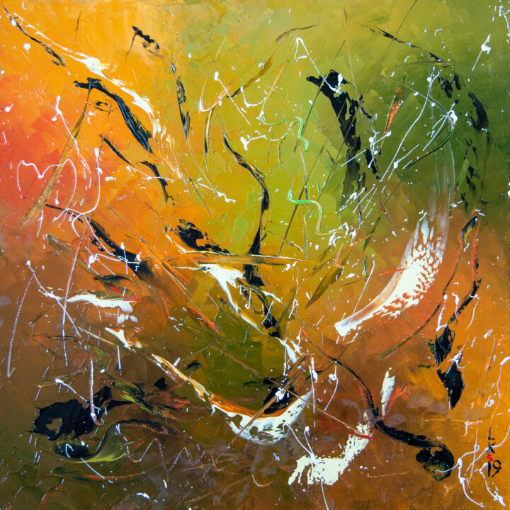 Painting titled "FALL COLORS FANTASY…" by Liubov Kuptsova, Original Artwork, Oil Mounted on Wood Stretcher frame