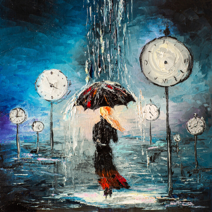 Painting titled "Time is running" by Liubov Kuptsova, Original Artwork, Oil Mounted on Cardboard