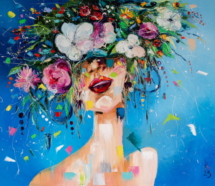 Painting titled "Some flowers in you…" by Liubov Kuptsova, Original Artwork, Oil Mounted on Wood Stretcher frame