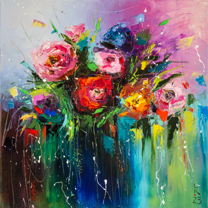 Painting titled "Roses in my garden 2" by Liubov Kuptsova, Original Artwork, Oil
