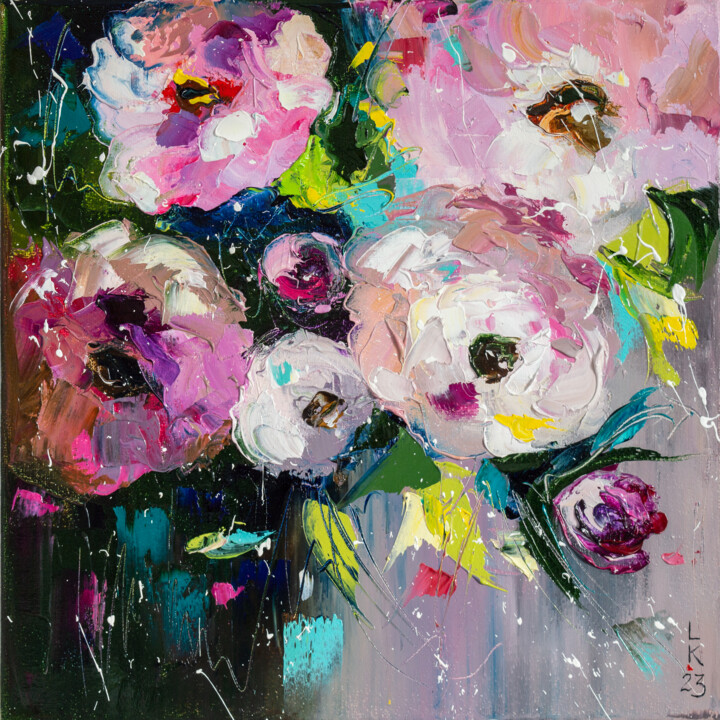 Peinture intitulée "Tea roses" par Liubov Kuptsova, Œuvre d'art originale, Huile