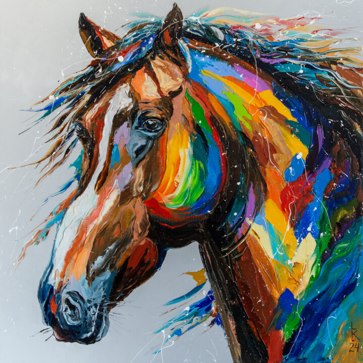 "Multicolored Equine" başlıklı Tablo Liubov Kuptsova tarafından, Orijinal sanat, Petrol