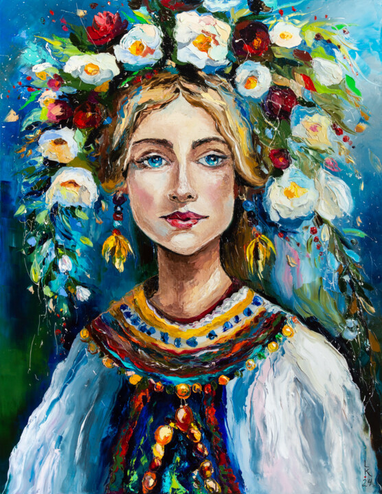 Ζωγραφική με τίτλο "Ukrainian beauty" από Liubov Kuptsova, Αυθεντικά έργα τέχνης, Λάδι Τοποθετήθηκε στο Ξύλινο φορείο σκελετό