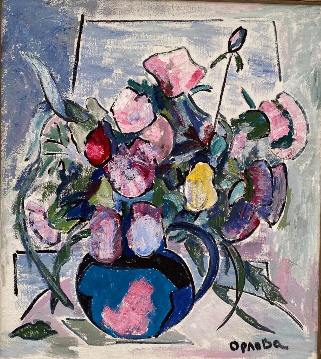 Peinture intitulée "Fleurs dans le vase…" par Liubov Orlova, Œuvre d'art originale, Huile Monté sur Châssis en bois