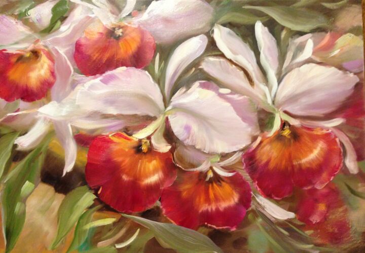 Malarstwo zatytułowany „Orchids” autorstwa Liudmila Kurilovich, Oryginalna praca, Olej