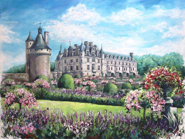 Painting titled "Château de Chenonce…" by Liudmila Ménager, Original Artwork, Acrylic