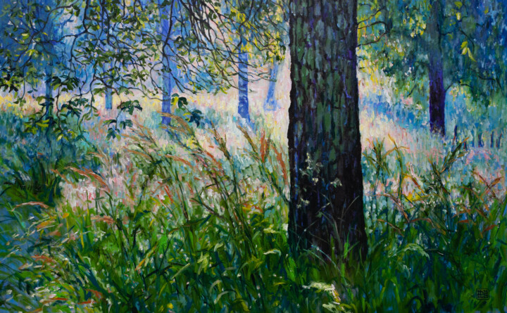 Schilderij getiteld "Morning In The Fore…" door Liudmila Pisliakova, Origineel Kunstwerk, Olie Gemonteerd op Frame voor hout…
