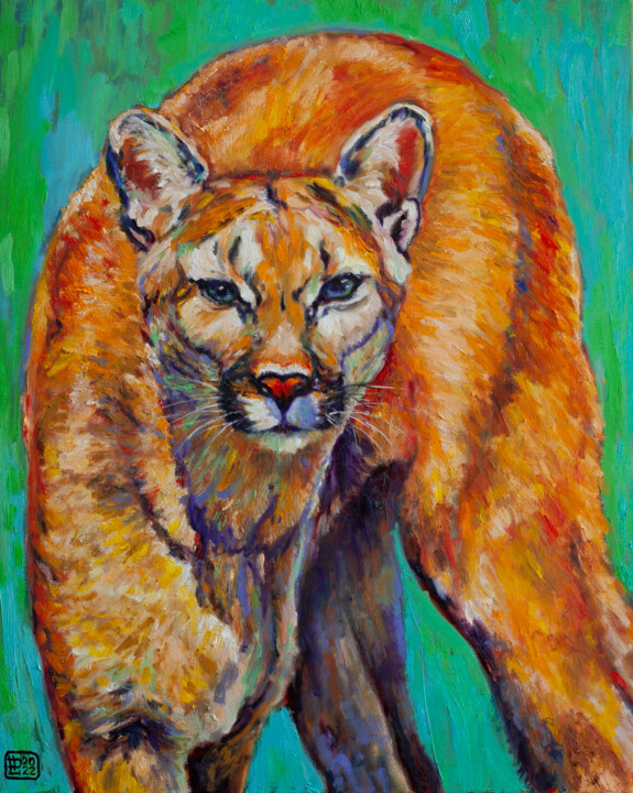 Painting titled "Cougar" by Liudmila Pisliakova, Original Artwork, Oil