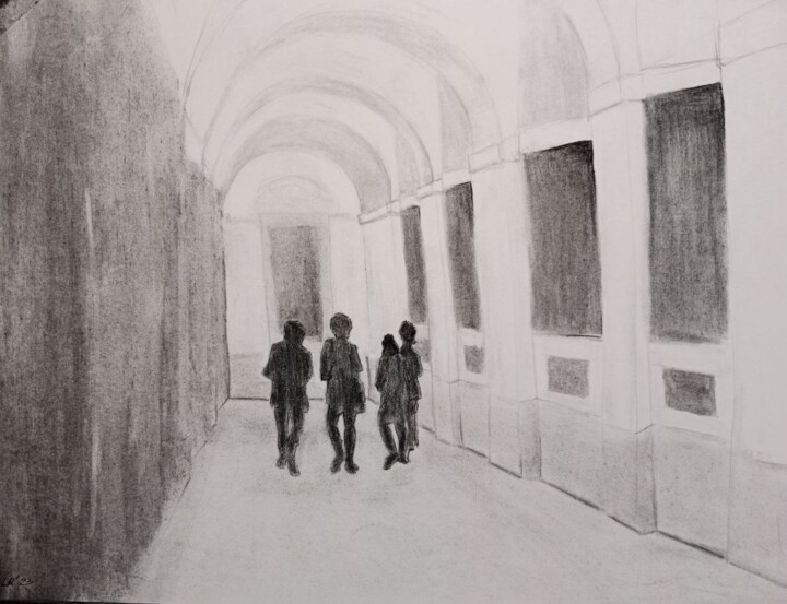 Drawing titled "passageways" by Liudmila Rabinovich, Original Artwork, Charcoal