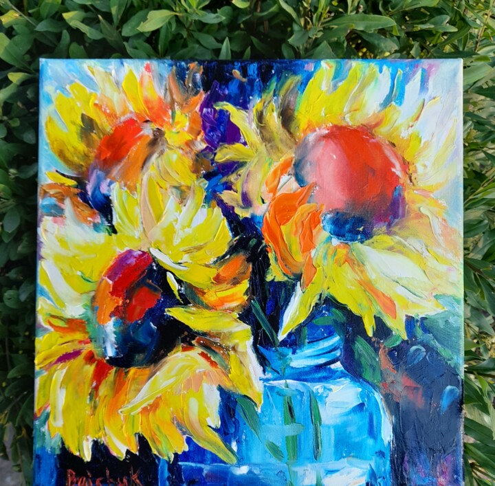 Painting titled "Sunflowers" by Liudmyla Boichuk, Original Artwork, Oil