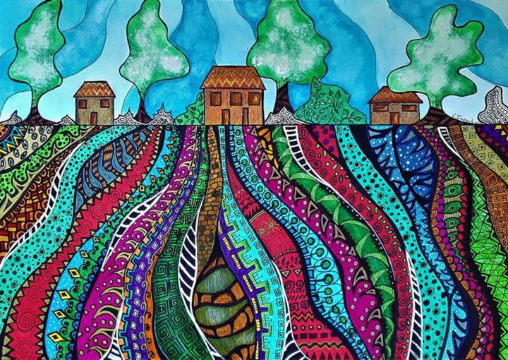 Dessin intitulée "The Magic Land" par Liudmyla Durante Art & Jewelry, Œuvre d'art originale, Stylo à bille