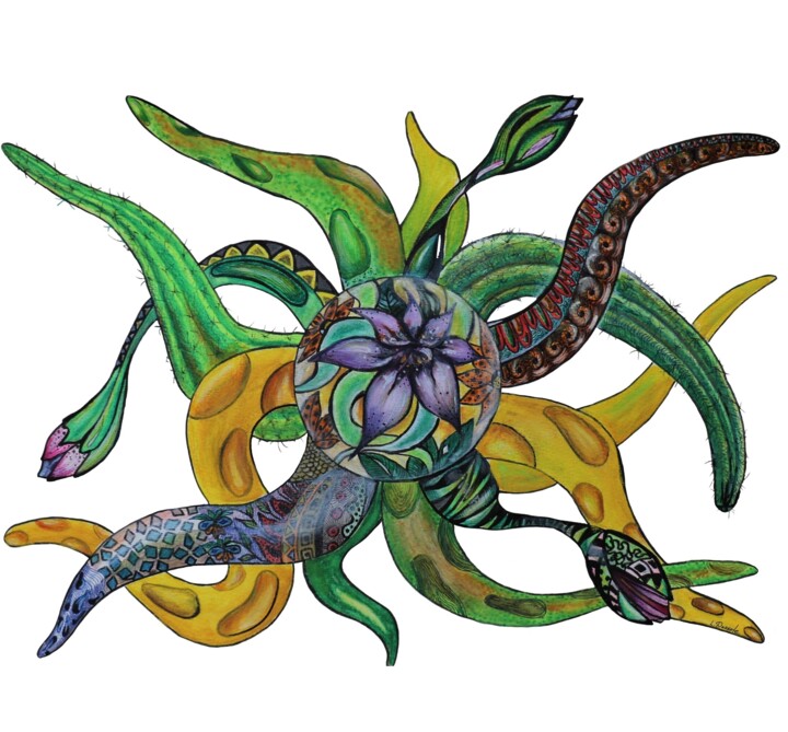 Digital Arts titled "Floral octopus" by Liudmyla Durante Art & Jewelry, Original Artwork, Pencil
