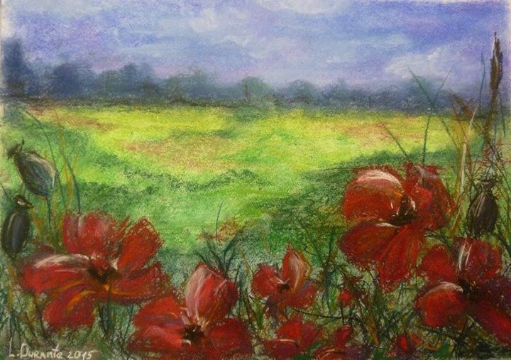 Drawing titled "Red poppies" by Liudmyla Durante Art & Jewelry, Original Artwork, Pastel
