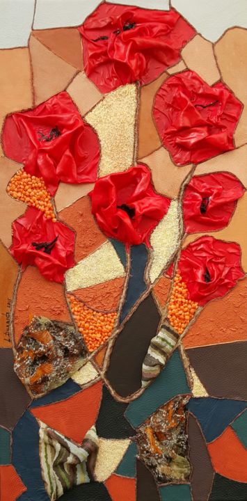 Collages getiteld "Pop Poppies" door Liudmyla Durante Art & Jewelry, Origineel Kunstwerk, Collages
