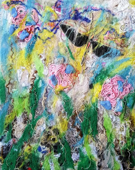 Textile Art titled "Summer garden" by Liudmyla Durante Art & Jewelry, Original Artwork, Fabric