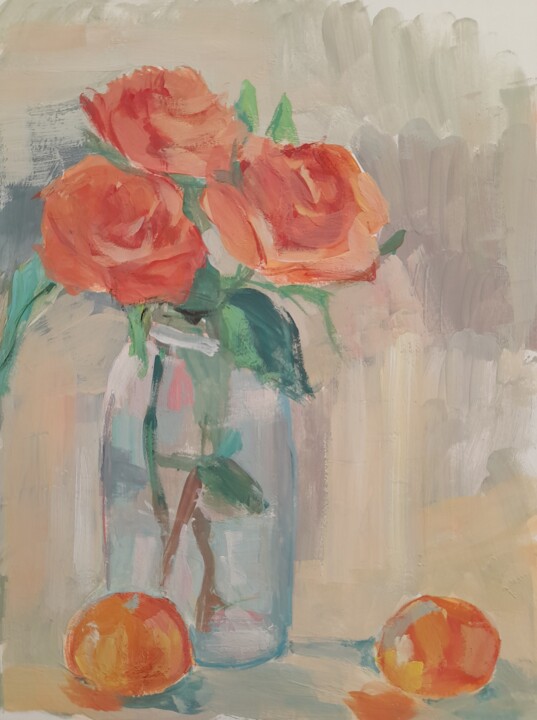 "Roses & mandarins" başlıklı Tablo Liudmyla Lelechenko tarafından, Orijinal sanat, Zamklı boya