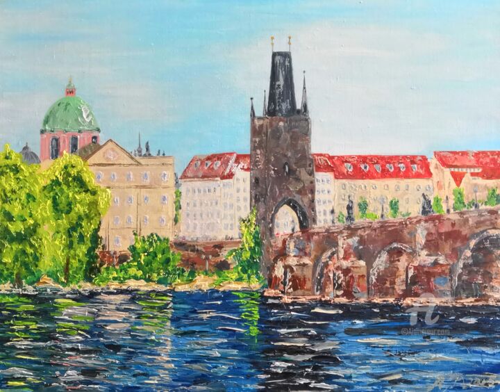 Pittura intitolato "Prague en été. Summ…" da Liudmyla Riabkova, Opera d'arte originale, Olio Montato su Telaio per barella i…