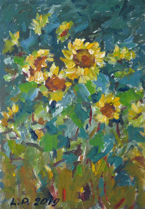 Pittura intitolato "Sunflowers" da Liudvikas Daugirdas, Opera d'arte originale, Olio