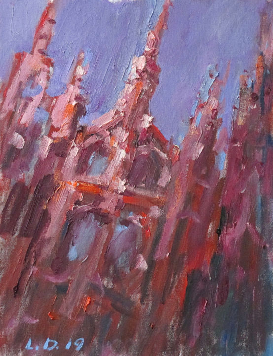 Painting titled "Vilnius Gothic" by Liudvikas Daugirdas, Original Artwork, Oil