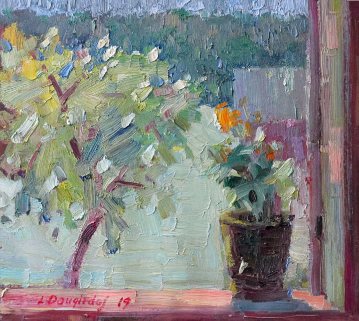 Painting titled "By the open Window" by Liudvikas Daugirdas, Original Artwork, Oil