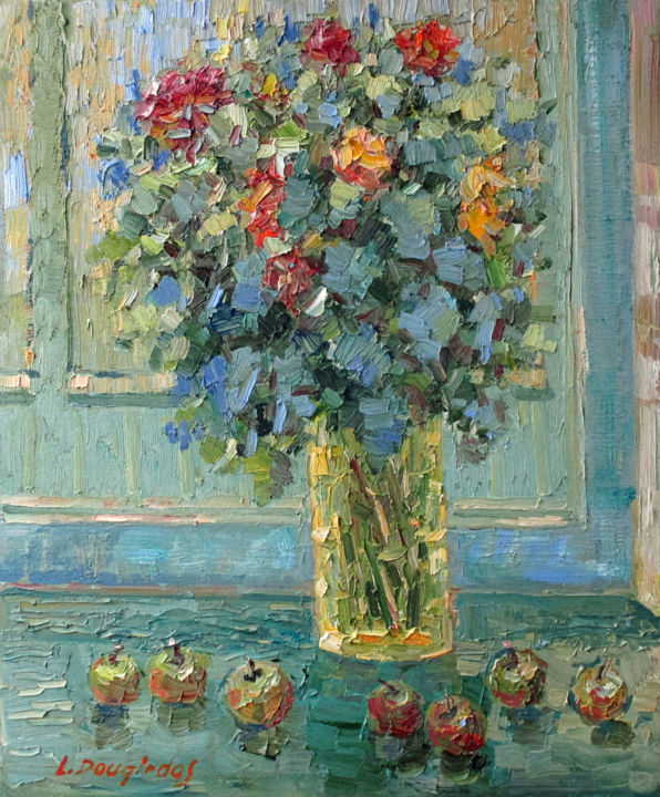 Malerei mit dem Titel "The vase of flowers…" von Liudvikas Daugirdas, Original-Kunstwerk, Öl