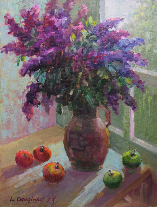 제목이 "Lilac flowers in th…"인 미술작품 Liudvikas Daugirdas로, 원작, 기름 나무 들것 프레임에 장착됨