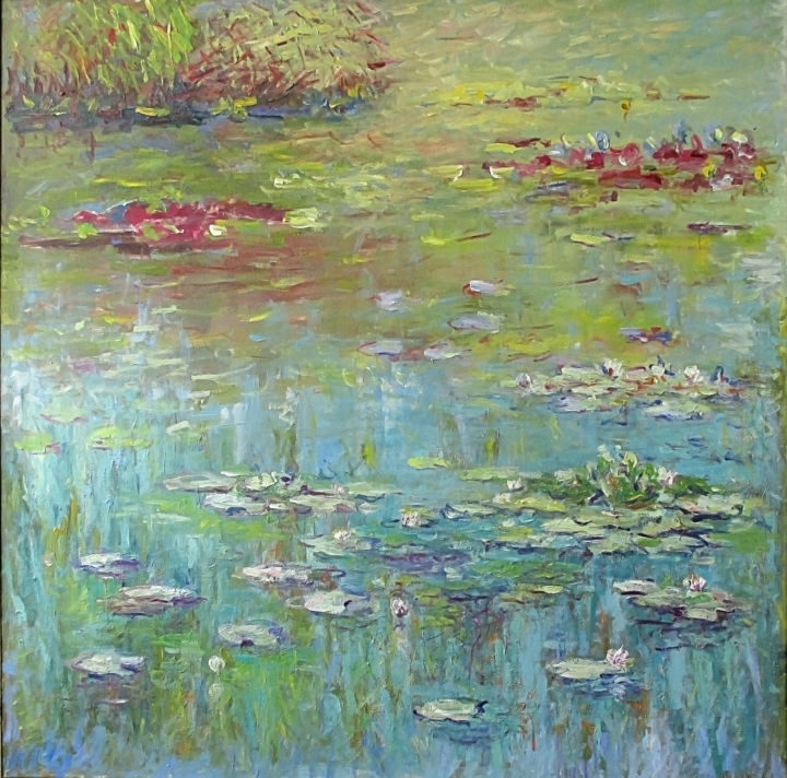 Painting titled "Lily pond" by Liudvikas Daugirdas, Original Artwork, Oil