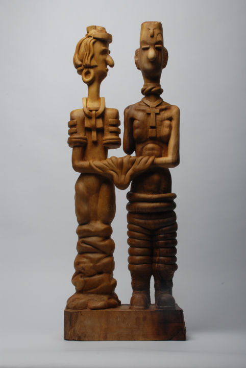 Sculpture titled "婚礼二" by Liuwei, Original Artwork, Wood