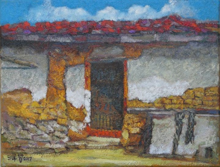 Painting titled "Hukou Clay House" by Yang-Che Liu, Original Artwork, Oil