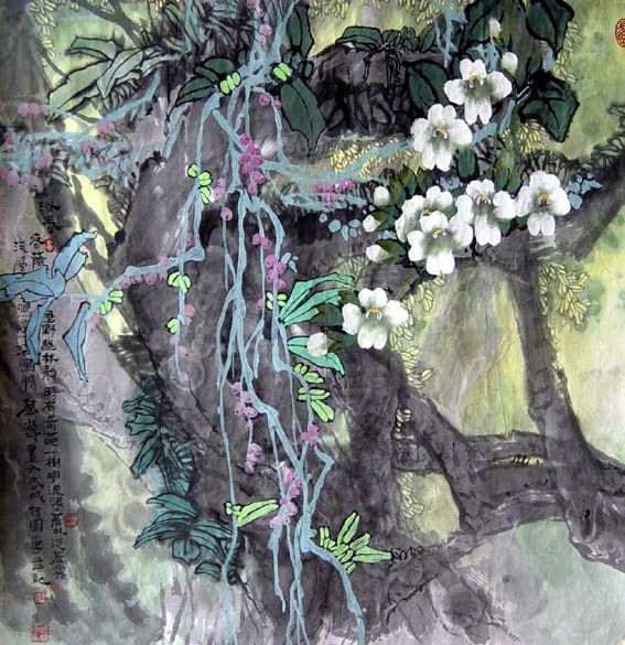 Painting titled "浴春66x66cm写意刘怡涛作" by Yi Tao Yitao Liu Liu Hua Lang Gallery, Original Artwork
