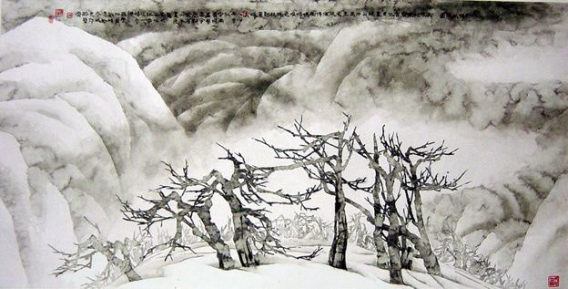 Malarstwo zatytułowany „野旷孤傲图132x66cm刘怡涛作” autorstwa 怡涛yitao 刘liu  画廊gallery, Oryginalna praca