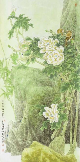 Painting titled "天香秀色角百灵 66x132cm  《…" by Yi Tao Yitao Liu Liu Hua Lang Gallery, Original Artwork