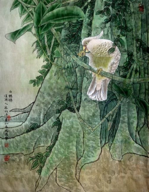 Malarstwo zatytułowany „白鹦鹉  66x50.5cm  刘怡涛…” autorstwa 怡涛yitao 刘liu  画廊gallery, Oryginalna praca