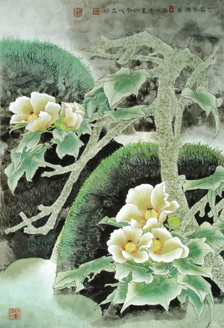 Schilderij getiteld "芙蓉春涧图66x43cm《当代书画家》…" door Yi Tao Yitao Liu Liu Hua Lang Gallery, Origineel Kunstwerk