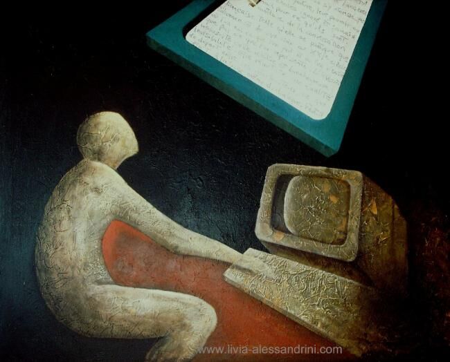 Peinture intitulée "LE DOUTE : JE BLOGU…" par Livia Alessandrini, Œuvre d'art originale