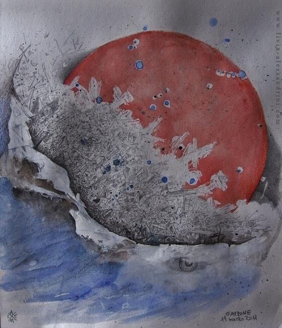 Pittura intitolato "JAPANS TSUNAMI 1" da Livia Alessandrini, Opera d'arte originale