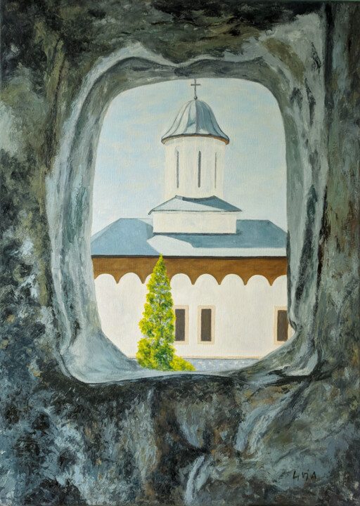 Peinture intitulée "Window to Prayer" par Livia Doina Stanciu, Œuvre d'art originale, Huile Monté sur Châssis en bois