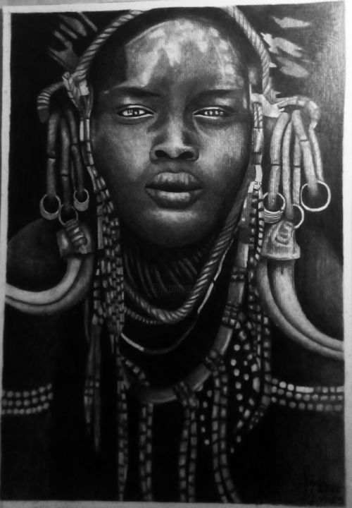 Drawing titled "menino afrikka" by Lívia Mendes, Original Artwork, Graphite