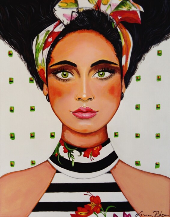 Peinture intitulée "Green eyes" par Livien Rózen, Œuvre d'art originale, Acrylique