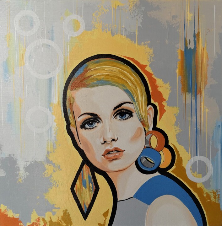 Painting titled "Retro - portrait 1" by Livien Rózen, Original Artwork, Acrylic