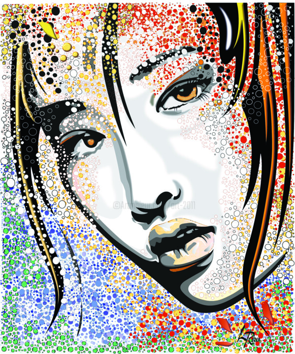 Digital Arts titled "Lucy in bubbles" by Livien Rózen, Original Artwork, Digital Painting Mounted on Metal