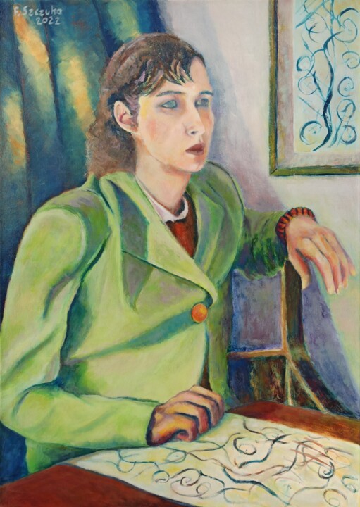 Painting titled "Portrait of Corinne…" by Livius, Original Artwork, Oil Mounted on Wood Stretcher frame