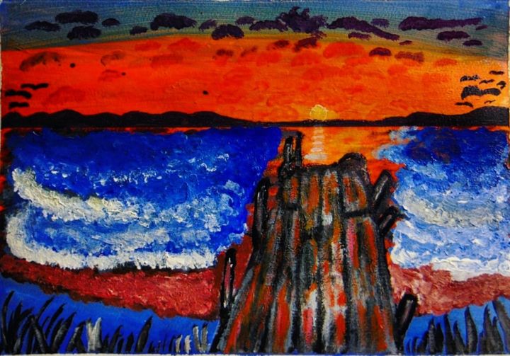 Painting titled "A peaceful sunset d…" by Dolphy, Original Artwork, Acrylic